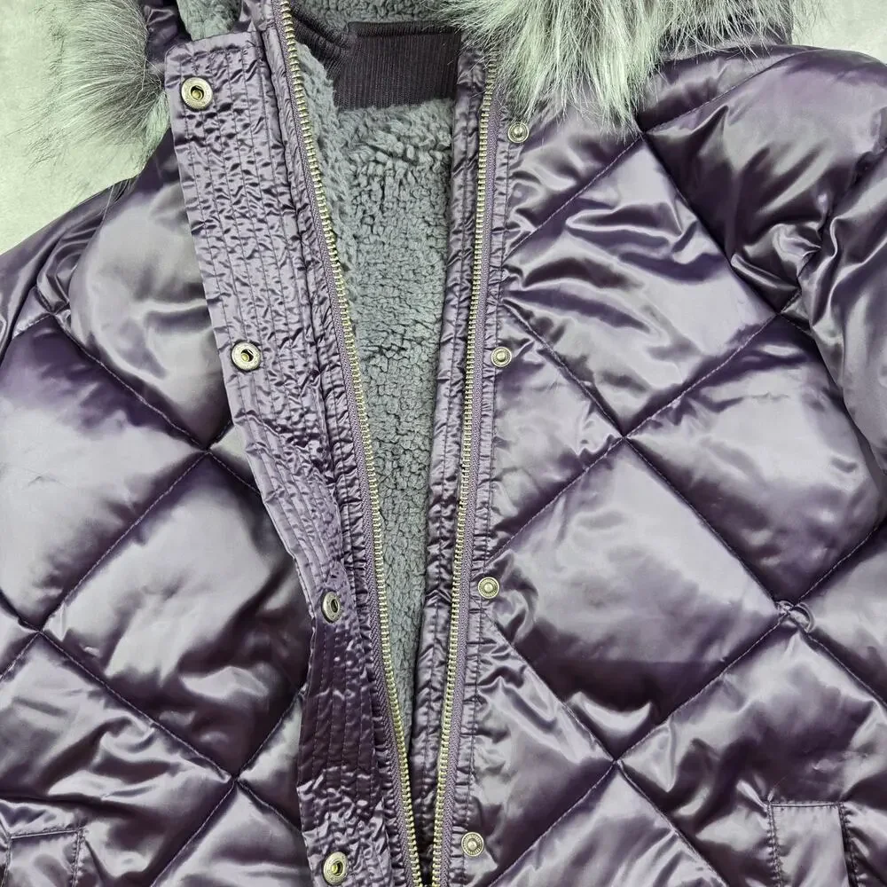 Appaman Girls 14 Purple Quilted Sloan Puffer Coat Faux Fur Hood Winter Jacket